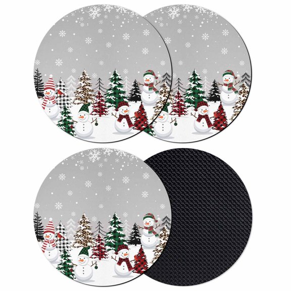 Grey Christmas Coasters Set of 4, Absorbent Coasters for Drinks, Snowman Xmas Tree Winter Snowflake Coaster for Desk Coffee Table Protection, Home Decor House Warming Gifts 4"