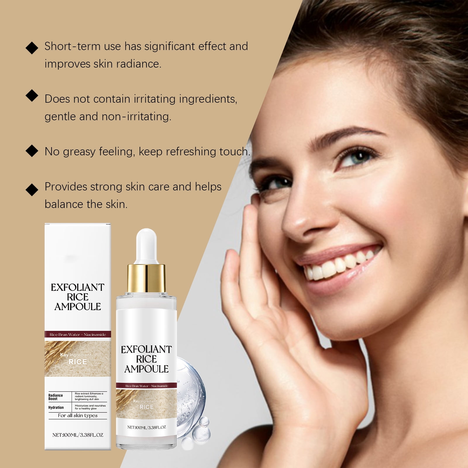 Alvantor Face Exfoliator, Rice Peeling Ampoule with Rice Extract Niacinamide & Hyaluronic Acid, 3.38fl.oz