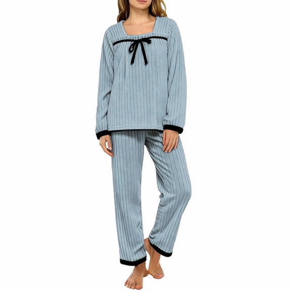 Women‘s Flannel Pajamas Set Long Sleeve Princess Neck Sleepwear Loungewear Cozy Winter Nightwear