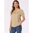thumbnail image 2 of DARING DIVA Women's Polka Dots Peter Pan Collar Puff Sleeve Shirt Top L Light Brown, 2 of 6