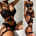 thumbnail image 2 of Gibobby Conjunto de lencería Sexy Nueva sexy lencería de encaje ropa interior ropa de dormir anillo de pijamas liguero(Negro, XL), 2 of 5