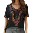 thumbnail image 3 of ERkkoi Womens Mexican Embroidered Tops Short Sleeve Fiesta Shirts Floral Peasant Blouses Black XXXL, 3 of 3