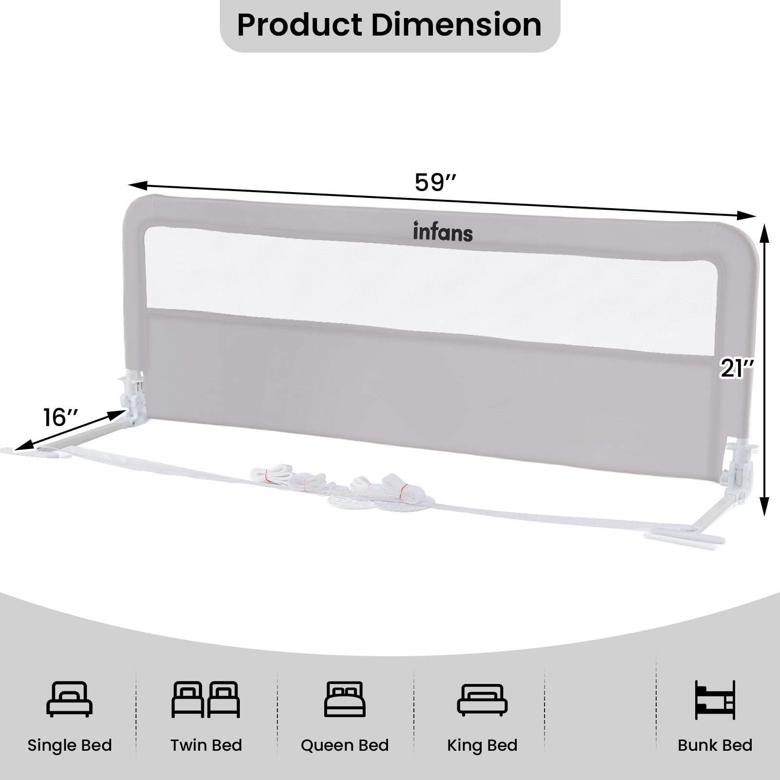 INFANS Bed Rail for Toddlers, 59" Foldable Safety Baby Bed Rail Fit for Kids Twin, Extra Long Swing Down Bed Guardrail for Convertible Queen, Full, King Mattress Side Guard