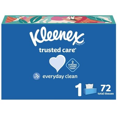 Kleenex Trusted Care Facial Tissues, 1 Flat Box, 72 White Tissues per Box, 2-Ply