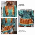 thumbnail image 1 of Women Casual Tops, Charming Elastic Cuffs V Neck Blouse Tassel Drawstring  For Office For Female For Travel ANGGREK Azul M, 1 of 8