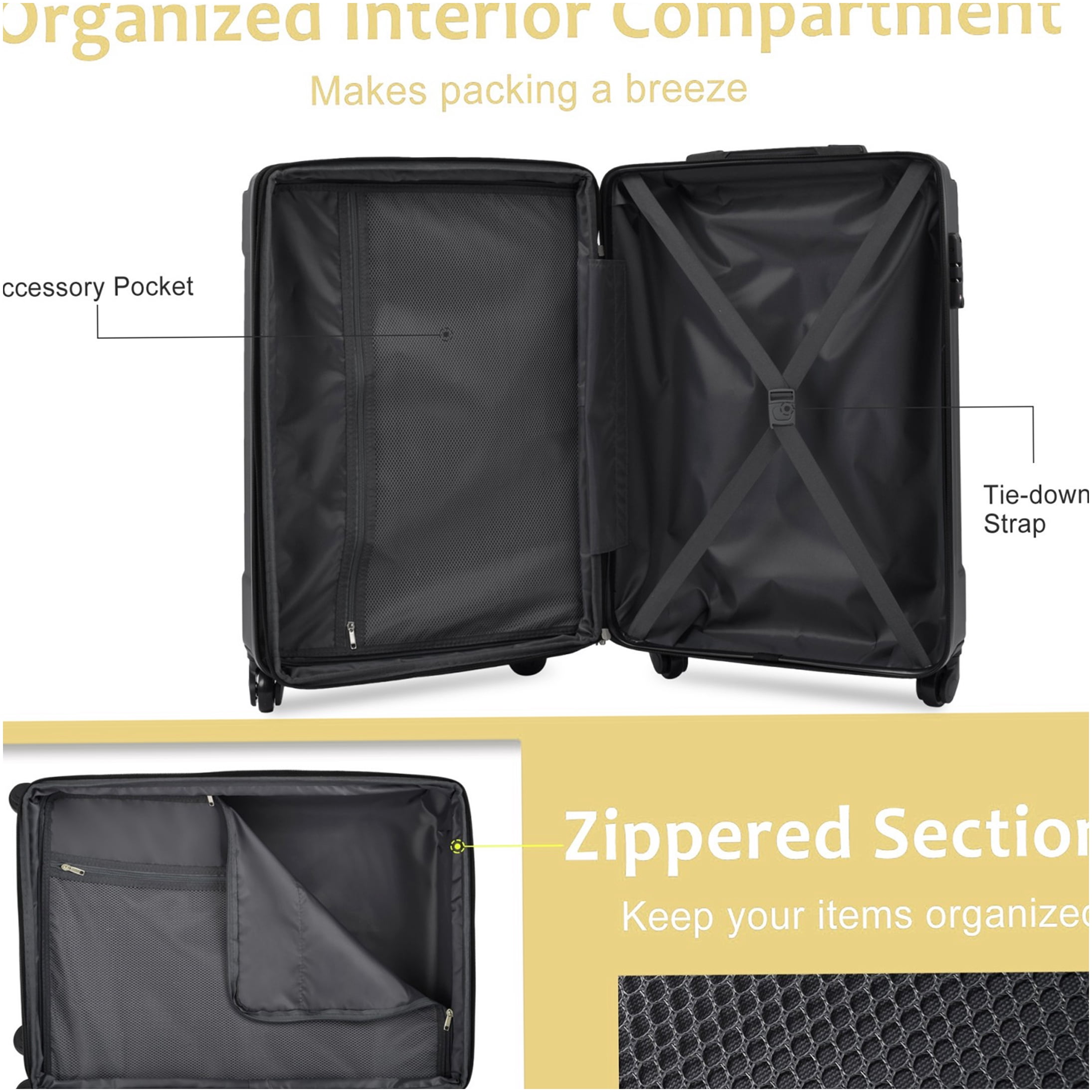 White and Green ABS Hardshell Checked Luggage, 24 Inch Expandable Suitcase with TSA Lock & Double Spinner Wheels