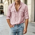 thumbnail image 5 of QIYAGBSA Men's Long Sleeve Button Down Shirt, Textured Cotton Linen Work Shirt with Double Pockets for Casual Office and Weekend, 5 of 8