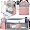 Gimars 6 in 1 Large Diaper Baby Bag with Changing Station for Boys Girl, Waterproof Baby Diaper Bags for Travel with Insulated Milk Bottle Pocket, Large Capacity and Stroller Straps( Pink )
