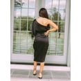 thumbnail image 2 of Osfvolr Women'S Satin Dress One Shoulder Flutter Short Sleeve Ruched Bodycon Wrap Cocktail Wedding Guest Dresses Black S, 2 of 5