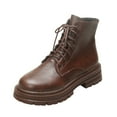 thumbnail image 3 of Juebong Women's Lace Up Combat Boots Lug Sole Goth Comfortable Ankle Booties Round Toe Low Heel Shoes Brown,36, 3 of 7