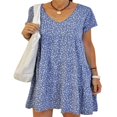 thumbnail image 3 of Robe d'Été pour Femmes Grande Taille à Fleurs à Manches Courtes Mini Ample Évasée, 3 of 5