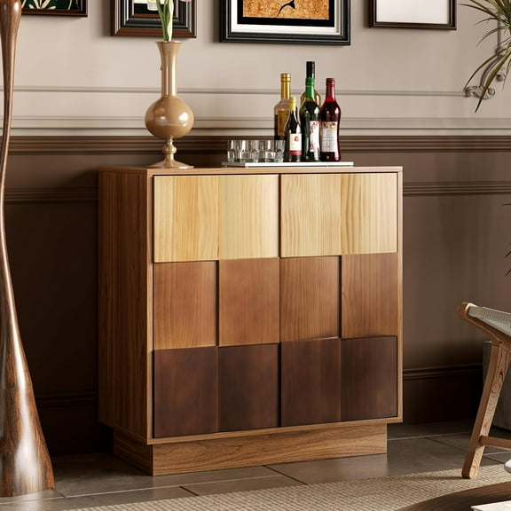 Sideboard Buffet Cabinet with Solid Wood Doors, 30" Kitchen Storage Cabinet with Adjustable Shelf, Support 50kg for Dining Living Room Entryway