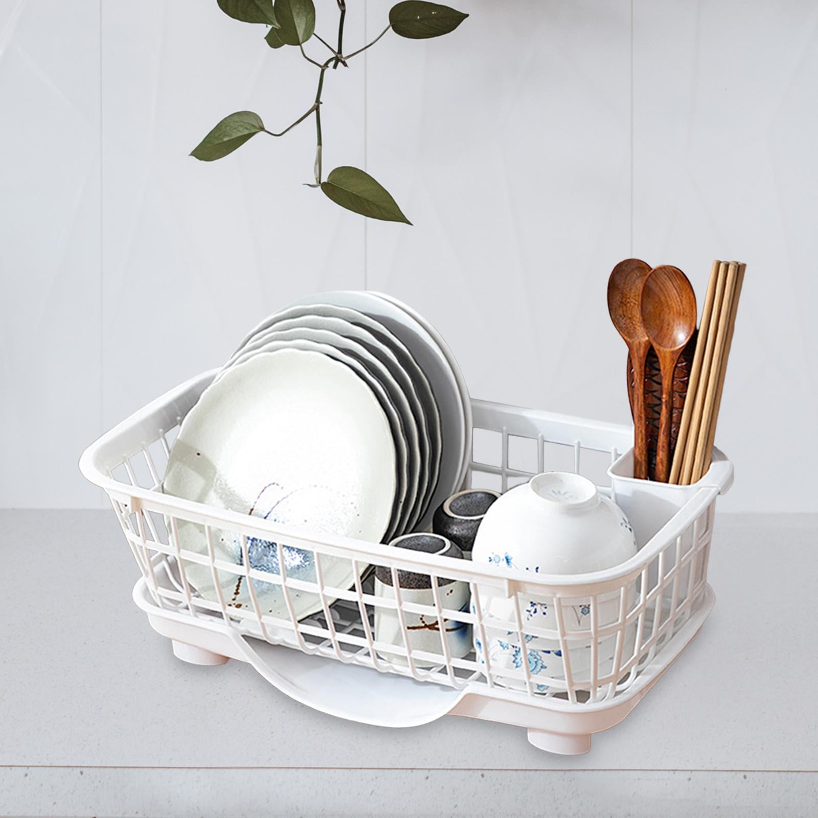 Dish Drainer Drying Rack with Cup Holder Foldable Cutlery Tray