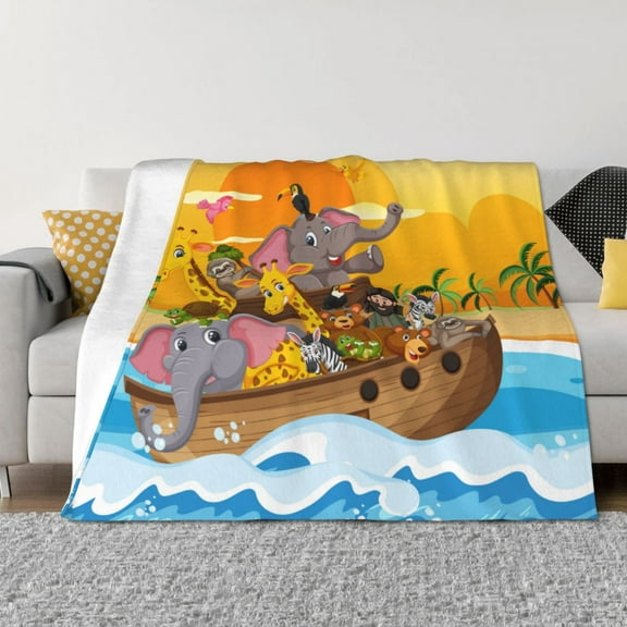 Rateoe Animals on Noah's Ark1 Pattern Flannel Throw Blanket, Ultra-soft Blanket for Bed, Couch, Car, Hypoallergenic Anti-pilling blanket-40"x30"(Horizontal)