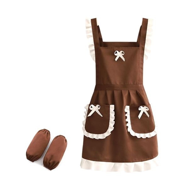 Vintage Pinafore Apron Dress for Women with Pockets Lovely Chefs Aprons Oversleeve for Kitchen Cooking Baking Gardening