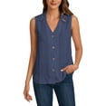 thumbnail image 2 of Chiffon Tank Tops for Women Summer V Neck Collared Button Up Loose Sleeveless Shirt Dressy Casual Work Blouse Vest Tops, 2 of 8