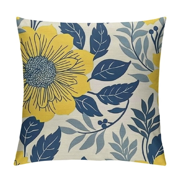 PHYHOO Throw Pillow Covers Home Decor Pillow Cases Decorative Outdoor Cushion Couch Sofa Pillowcases Spring Floral Blue Yellow Navy