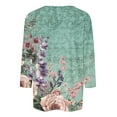 thumbnail image 4 of CYMMPU Flower Printed 3/4 Sleeve Summer Trendy Shirts Round Neck Tunic Tops Spring Tops Loose Fit Blouses for Women Dressy Casual Lightweight Basic Tees Green S, 4 of 5
