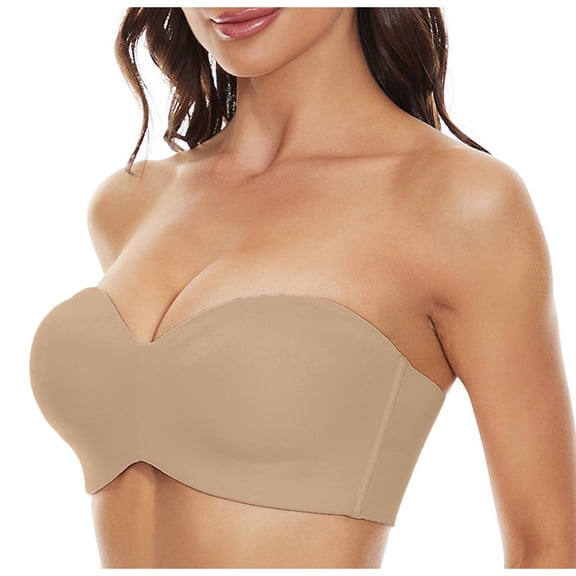 SMihono Women's Strapless Push Up Bra Plus Size Padded Underwire Multiway Bandeau Shapedly Strapless Bra, Shapedly Strapless Bra Beige 42/95F