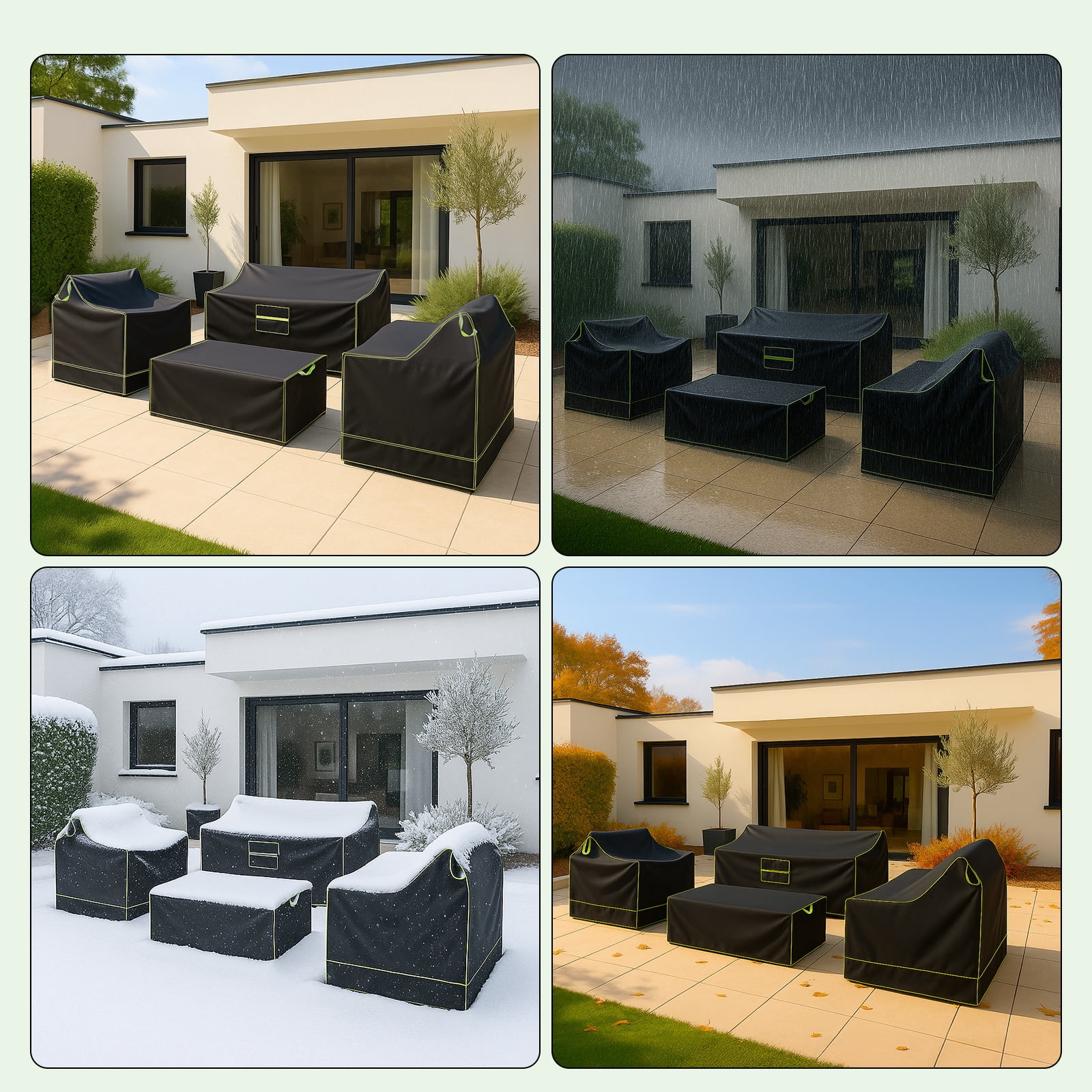 GARPROVM Patio Furniture Covers, 4 Piece Outdoor Furniture Cover Waterproof Includ Ourdoor Sofa Cover, 2 Chair Covers, Coffee Table Cover with Windproof Buckle Strap and Adjustable Drawstring-Black