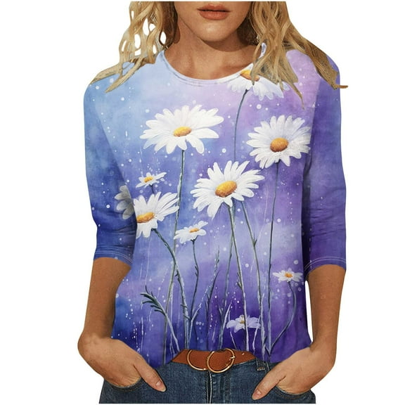 YanHoo Women 3/4 Sleeve Tops 3/4 Length Sleeve Womens Crewneck Tops Tshirts Women Graphic Tees Vintage 3/4 Sleeve Womens 3/4 Sleeve Tee Shirts Sale under 10