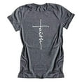 thumbnail image 3 of T-Shirt Femme Col Rond Manches Courtes Blouse Col Rond Décontracté Tee-Shirt Lettre, Gris, G, 3 of 7