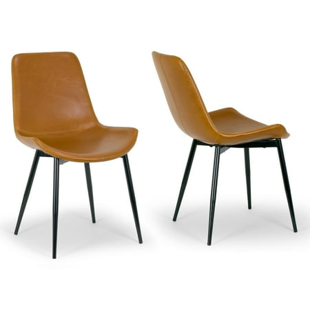 2 Black Dining Chairs - Set of 2 Alary Caramel Brown Faux Leather Modern Dining Chair with Black Iron Legs