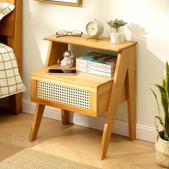 Buro para Recamara Mesa Auxiliar 2 Niveles con Compartimento de Almacenamiento para Dormitorio Mesita de noche Astra