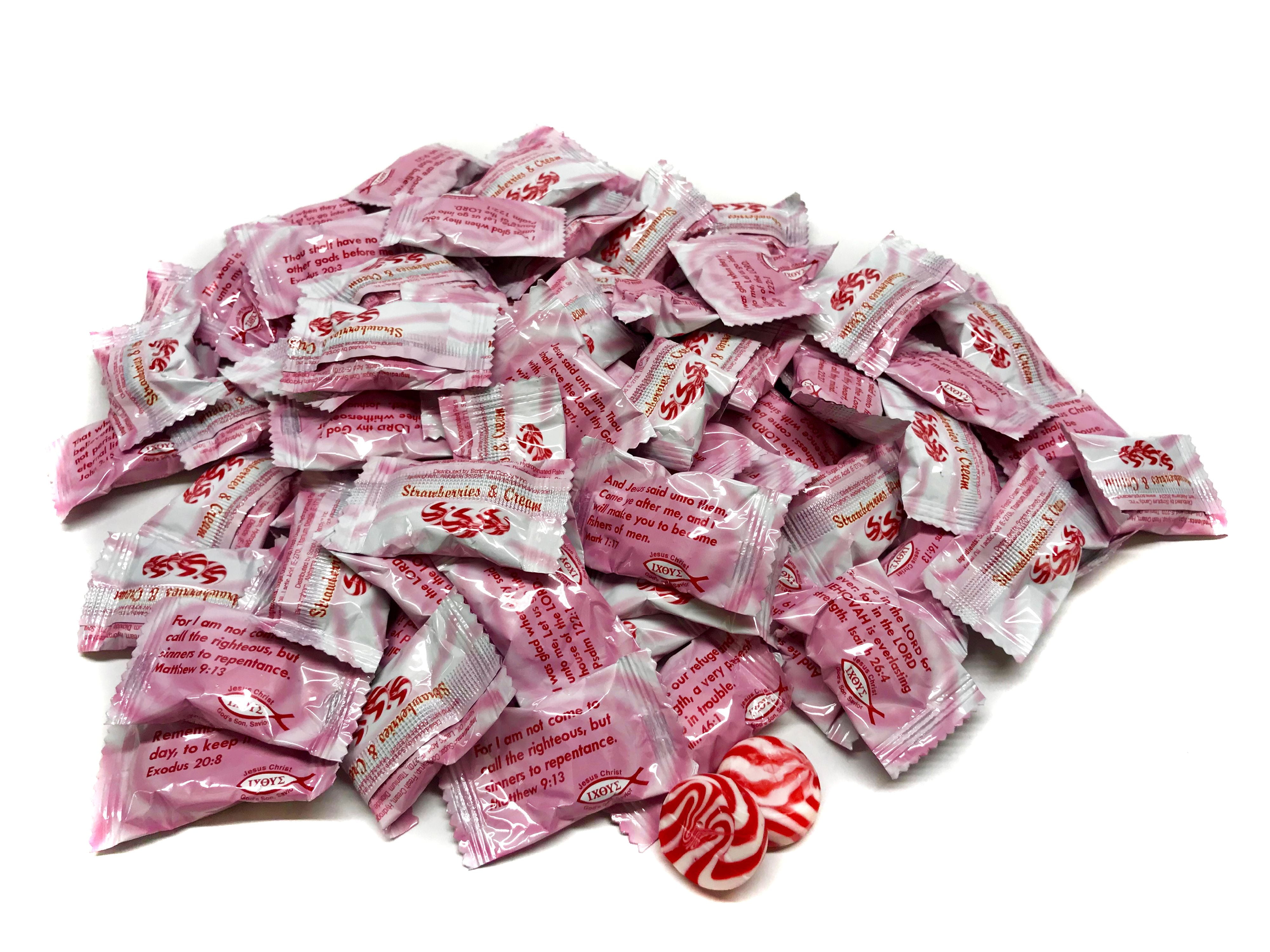 Scripture Candy, Strawberries & Cream 1 Pound Bag, 90 Pieces
