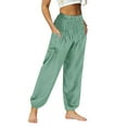 thumbnail image 5 of Seyurigaoka Women's Harem Hippie Pants Baggy Boho Plus Size High Smocked Waist with Pockets Lounge Palazzo Trousers for Teen Girls, 5 of 9