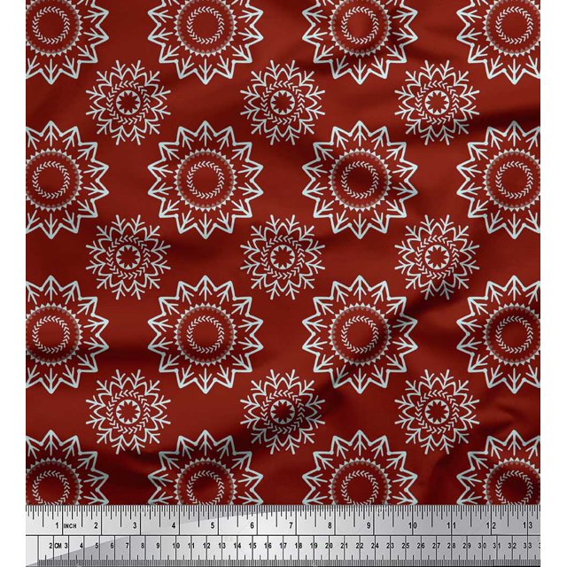 Soimoi Red Rayon Fabric Mandala & Floral Printed Fabric 1 Yard 56 Inch Wide