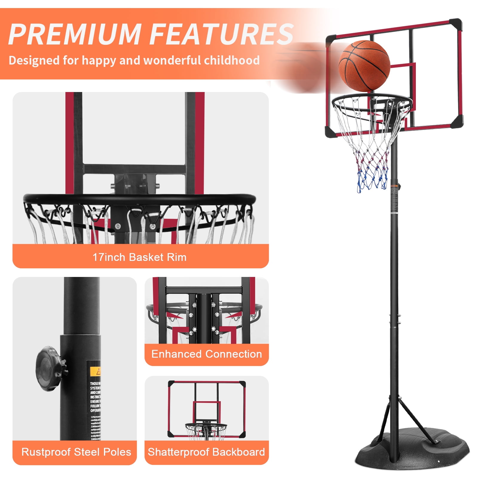 BTMWAY Portable Basketball Hoop Outdoor, 7.5-9.2ft Height Adjustable Basketball Hoop for Kids Youth and Adults in Backyard, Youth Basketball Goal with Wheels, Outdoor Kids Play Equipment