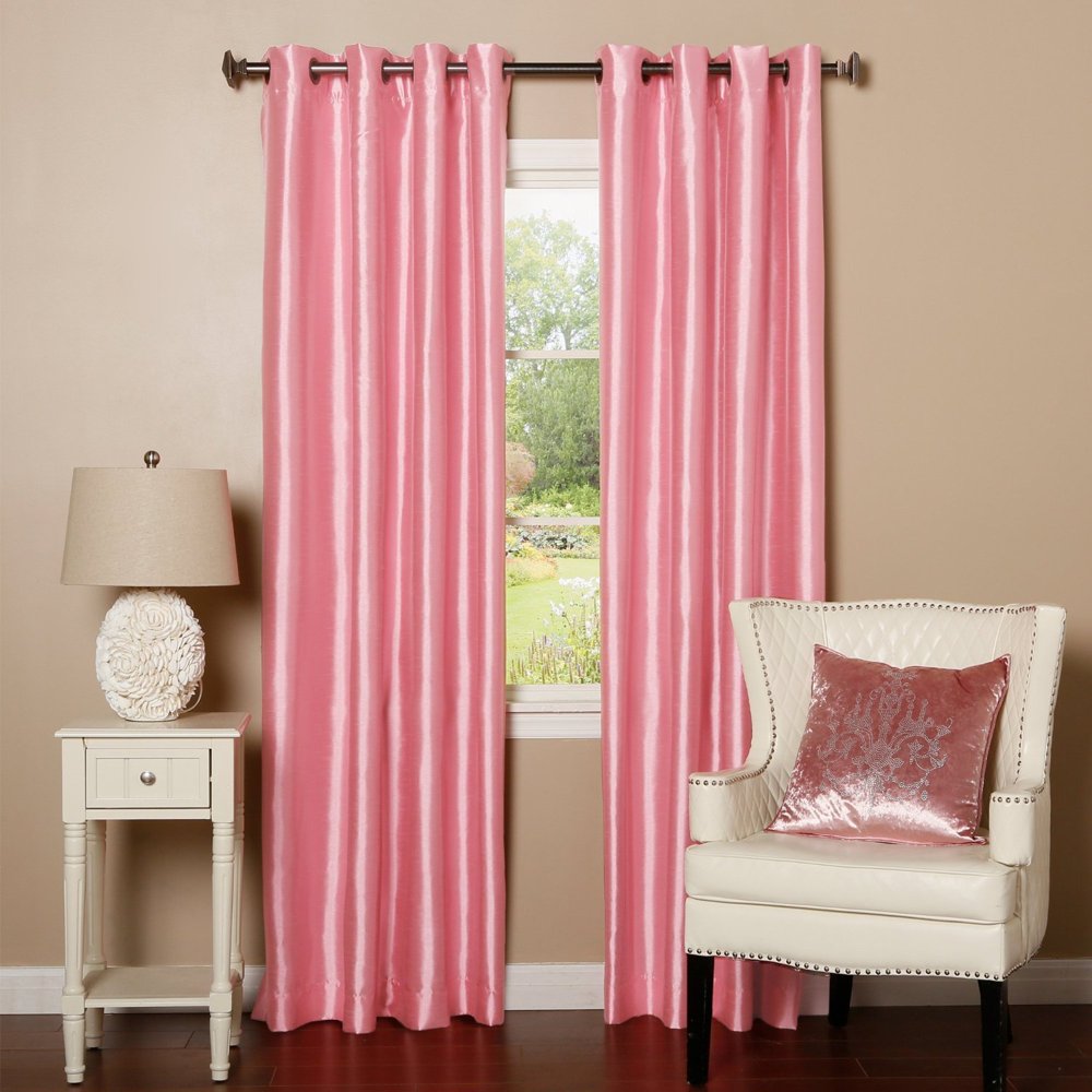 Qutain Linen Faux Silk Grommet Curtain Window Panel Solid Set of Two (2