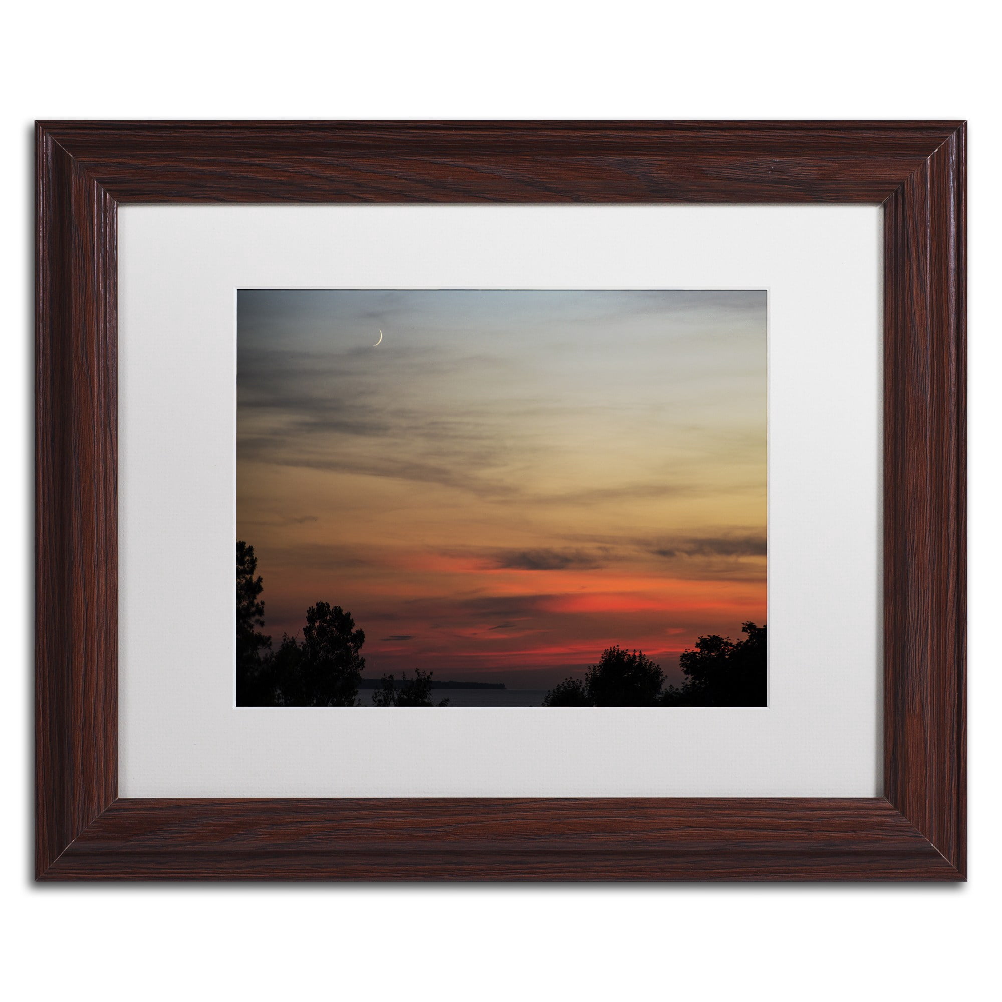 Trademark Fine Art "New Moon Sunset" Canvas Art by Kurt Shaffer, White Matte, Wood Frame