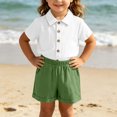 thumbnail image 4 of BLVB Baby Boy Girl Summer Clothes Toddler Infant Cotton Linen Short Sleeve Button up Dress Shirt Pocket Shorts Set 2PCS Outfit(Army Green,6-12 Months), 4 of 6