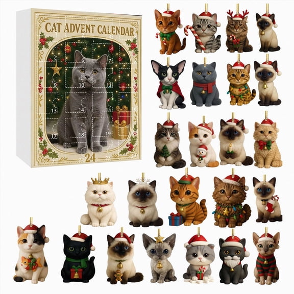 Cat Lovers Advent Calendar 2026 Cat Advent Calendar With 24 Different Breeds Christmas Countdown Calendar For Cat Owners Holiday Tree Decor Cat Advent Calendar Set For Christmas