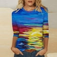 thumbnail image 2 of JSKUMAR 3/4 Sleeve Tops Striped Colorful Print Round Neck T-shirts Plus Size Basic Tees Casual Loose Pullovers Shirts Blue,XXXXL, 2 of 5