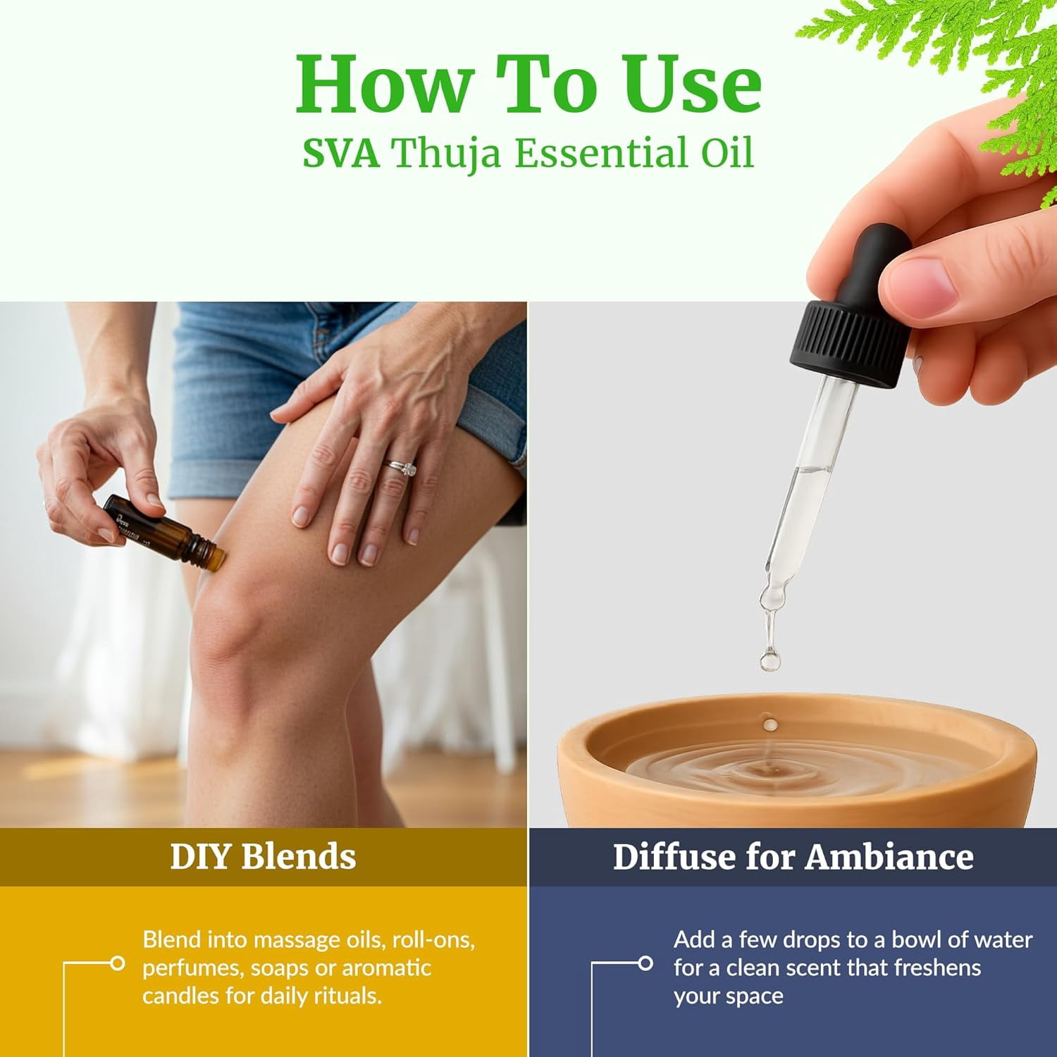 SVA Thuja Essential Oil – 4 Fl Oz – 100% Natural Thuja Oil - for Diffuser, Hair Care, Face, Skin Care, Aromatherapy, Scalp and Body Massage, Soap and Candle Making – with Dropper