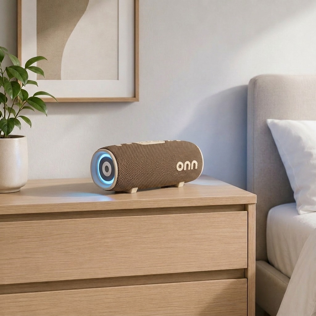onn Medium Rugged Speaker with LED Lighting, Tan photo 2