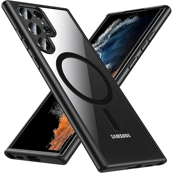 for Samsung Galaxy S22 Ultra Case Magnetic, Galaxy S22 Ultra Phone Case [Compatible with Magsafe] Wireless Charging Translucent Back Cover Case 6.8 Inch,Black