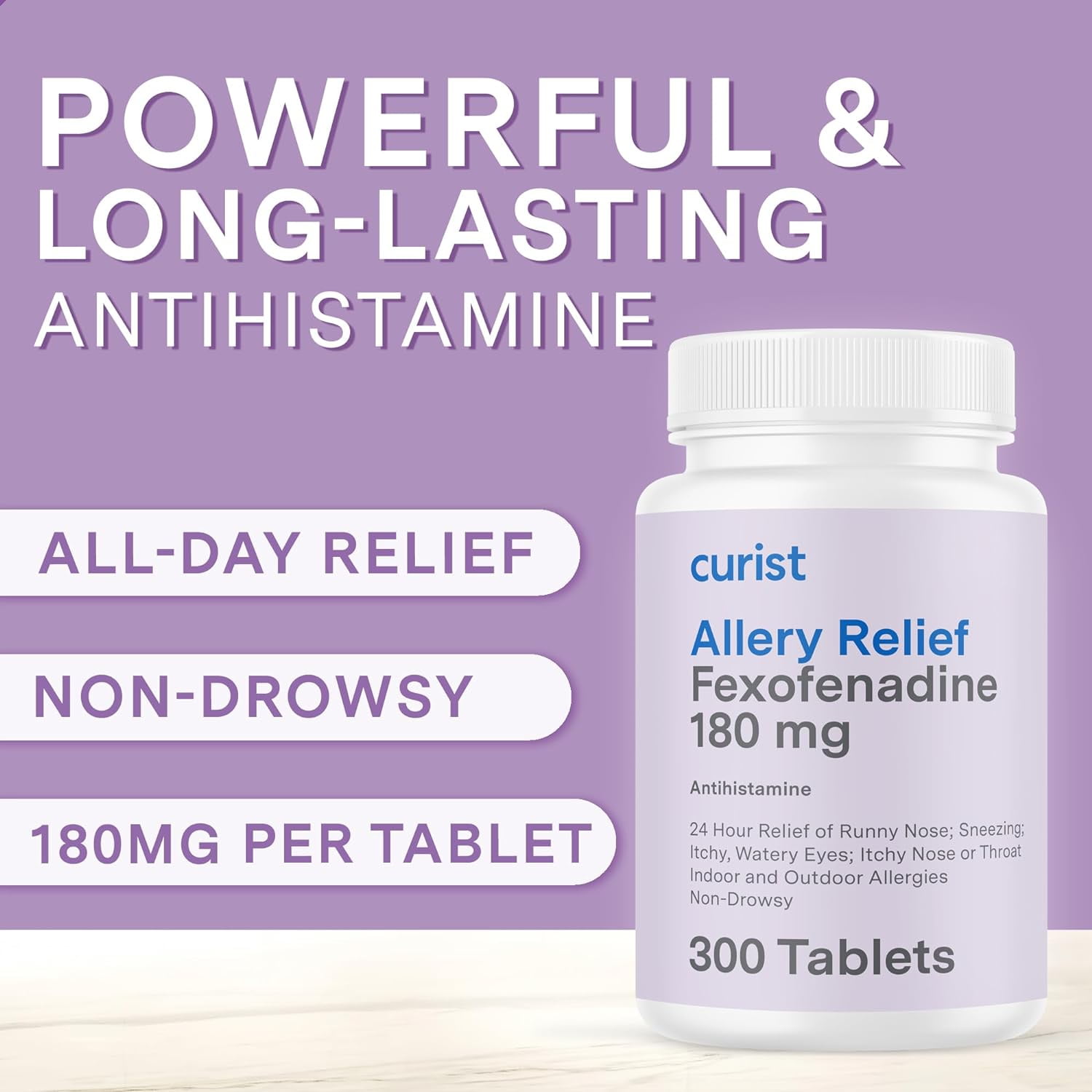 Curist Fexofenadine Hydrochloride 180mg Antihistamine Allergy Relief Tablets 24 Hour 300 Ct