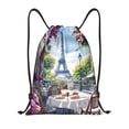 thumbnail image 1 of Fotbe Parisian Cafe With Eiffel Bolsa Mochila con Cordón Estampada, Bolsa de Gimnasio Deportiva, Bolsa Cinch, Bolsa con Cordón para Hombres y Mujeres-Small, 1 of 6