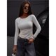thumbnail image 4 of Camisetas de Larga con Cuello Redondo para Mujer, Estilo Casual y Ajustado, de Color Liso. Ropa Básica de Otoño. Crema M, 4 of 7