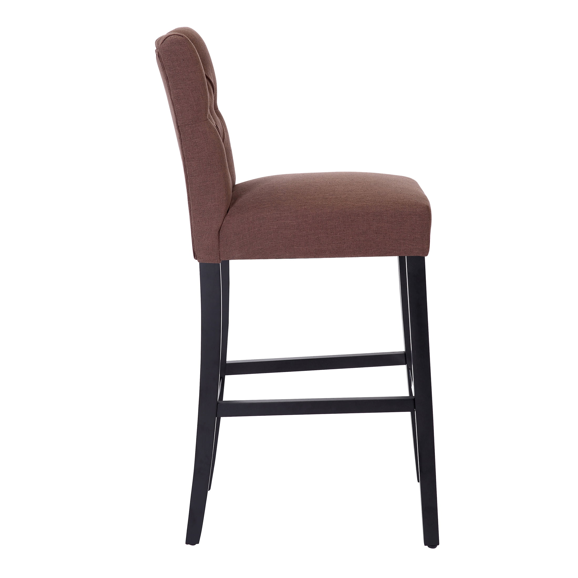 WestinTrends Hayes Black Bar Chairs, Modern Linen Upholstered Button Tufted Kitchen Island Bar Height Stools Solid Wood Legs, Brown