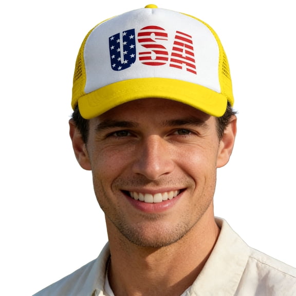 Peichun USA Flag and Letter Print Baseball Caps for Women Men Summer Lightweight Breathable Sun Hats for Outdoor Sports and Daily Casual Wear Independence Day Accessories 2-Yellow One Size