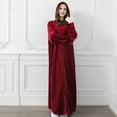 thumbnail image 2 of Defitshape Women's Long Sleeve Robe Ladies Baggy Long Hooded Zipper Fuzzy Fleece Bathrobe Family Lounging Zipper Soft Plush Housecoat Winter Warm Fluffy Maxi Duster Robe Burgundy Large, 2 of 5