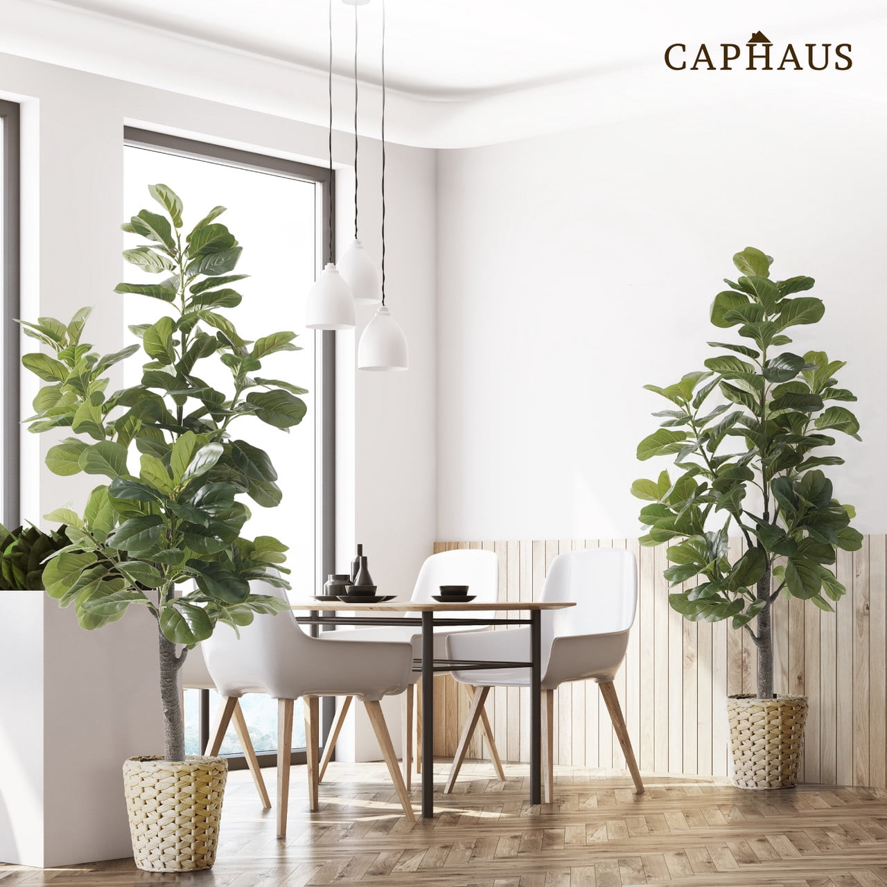 CAPHAUS Artificial Fiddle Leaf Fig Tree, 6 / 7 Feet in Pot with Dried Moss, for Indoor House Home Office Store, Potted Ficus Lyrata Faux Tree, Fake Plant Modern Decoration Gift for Housewarming