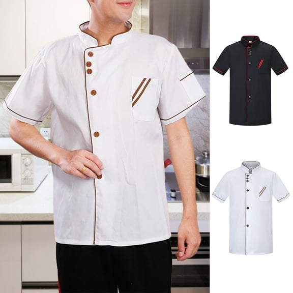 rygai Chef Top Unisex Pocket Lightweight Comfortable Short Sleeve Stand Collar Catering Breathable Easy to Wash Chef Shirt for Work,Black,4XL