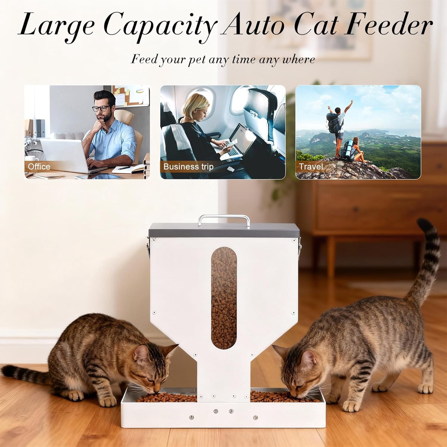 Automatic  Feeder for 2 Cats, 12L  Dual Pet Food Dispenser with Anti-Jam Galvanized Steel Station Indoor Outdoor