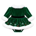 thumbnail image 5 of AWZXDE Baby Girl Christmas Skirted Romper Outfit Long Sleeve Plaid Dress Bodysuit With Rhinestone Buckle Belt For Xmas Family Photos, 5 of 6